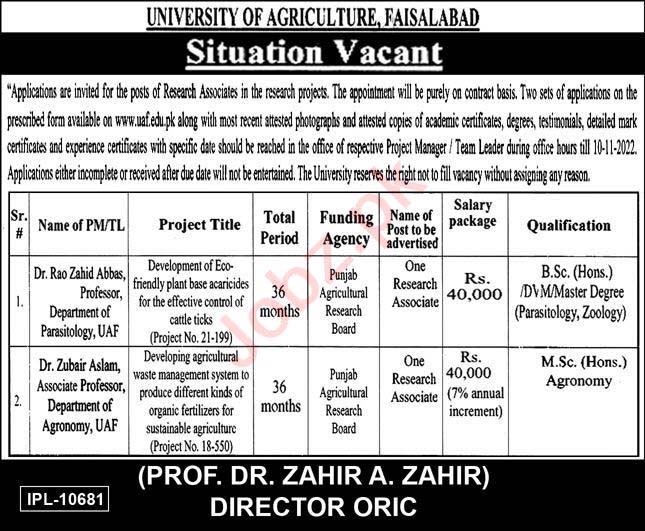 University of Agriculture UAF Faisalabad Job 2022